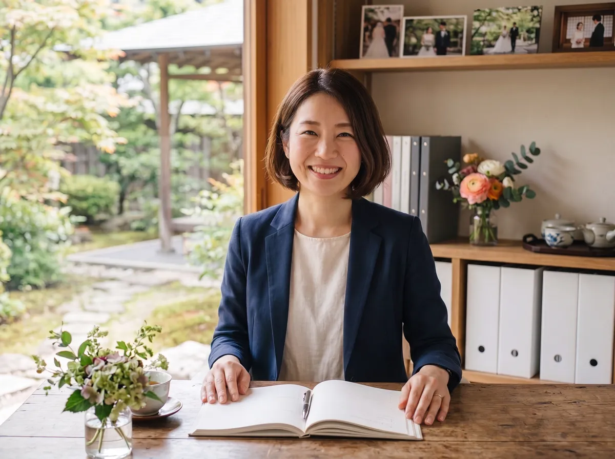 A Japan wedding planner arranging details with thoughtful hospitality